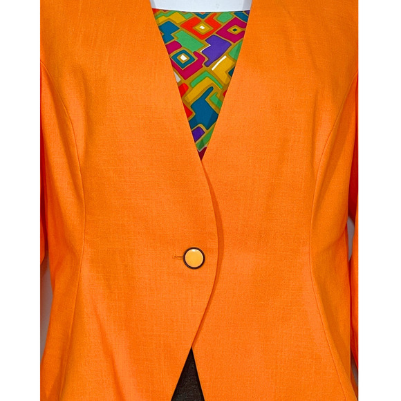 Vintage 90s Gilmor Sz 14 Boxy Suit Jacket Blazer Graphic Print Insert Orange New - Picture 5 of 11